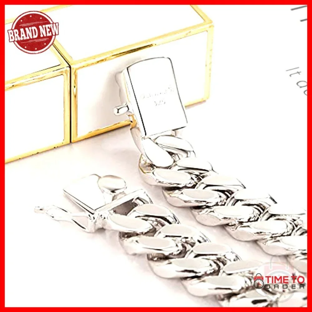 Sterling Silver Cuban Link Bracelet 8-14MM Thick Chain Men's Jewelry Gift